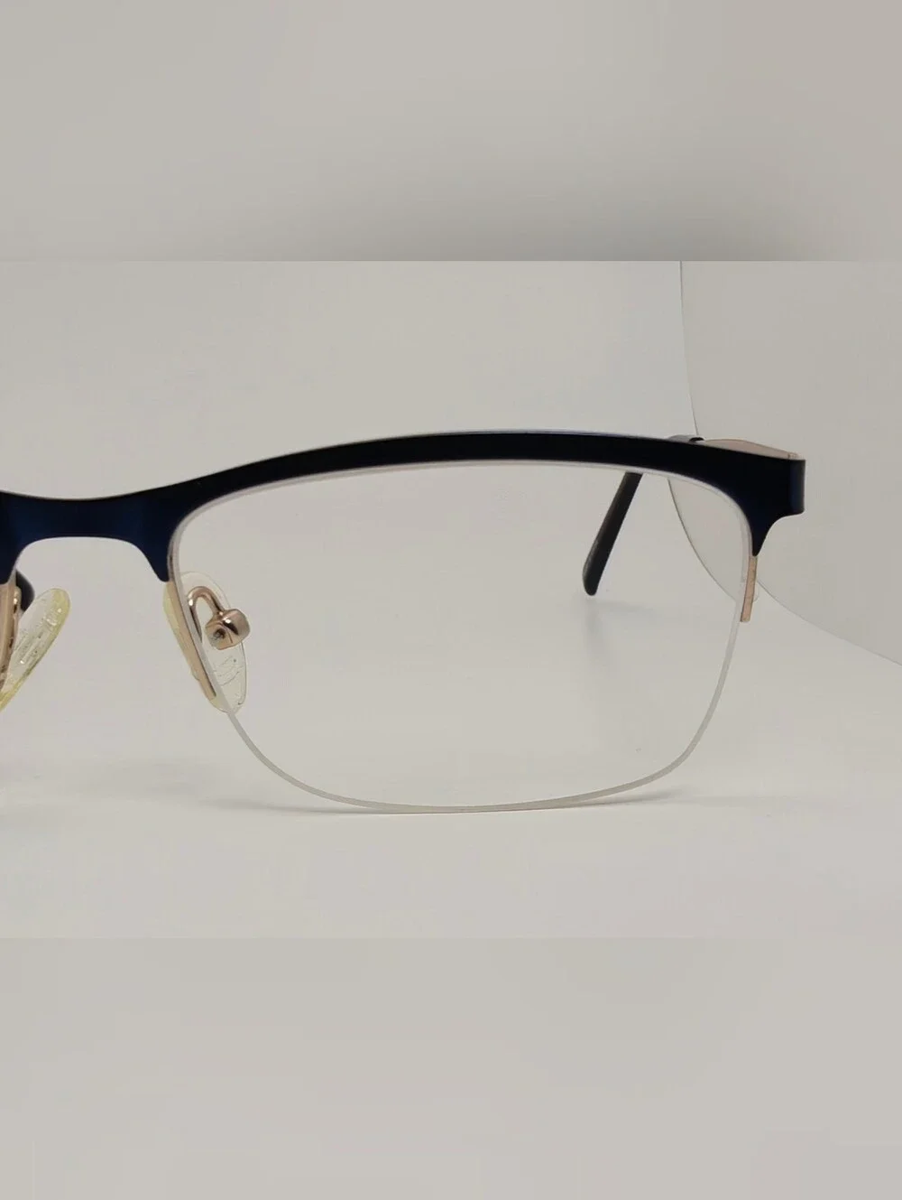 Rally. Semi-Rimless Glasses Royal and Gold. Nosepads. Spring Hinge